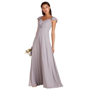 NWT Birdy Grey Silver Kae Chiffon Full Length Flutter Sleeve